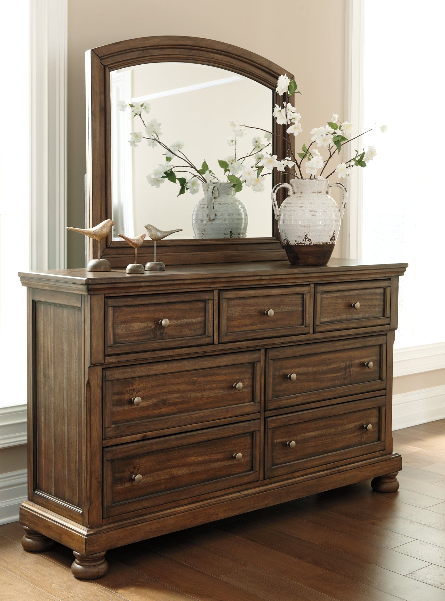 Flynnter  Panel Bed With Mirrored Dresser And Chest