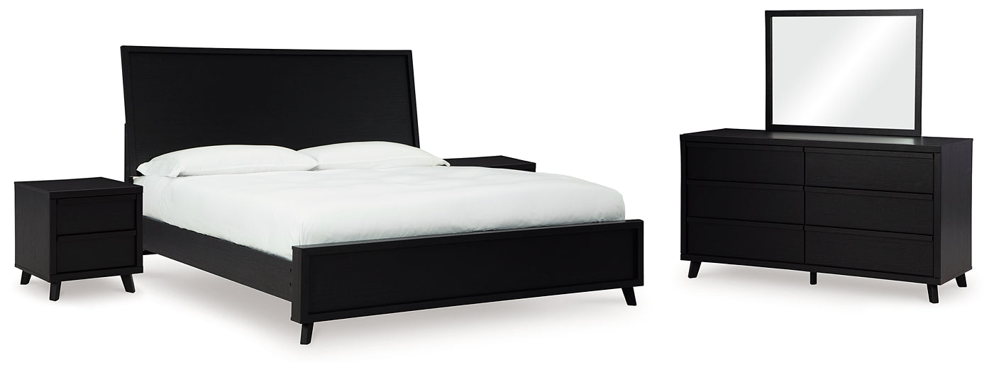 Danziar Queen Panel Bed with Mirrored Dresser and 2 Nightstands