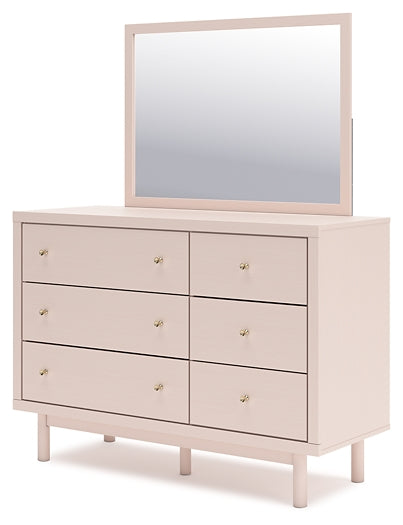 Wistenpine Twin Upholstered Panel Bed with Mirrored Dresser