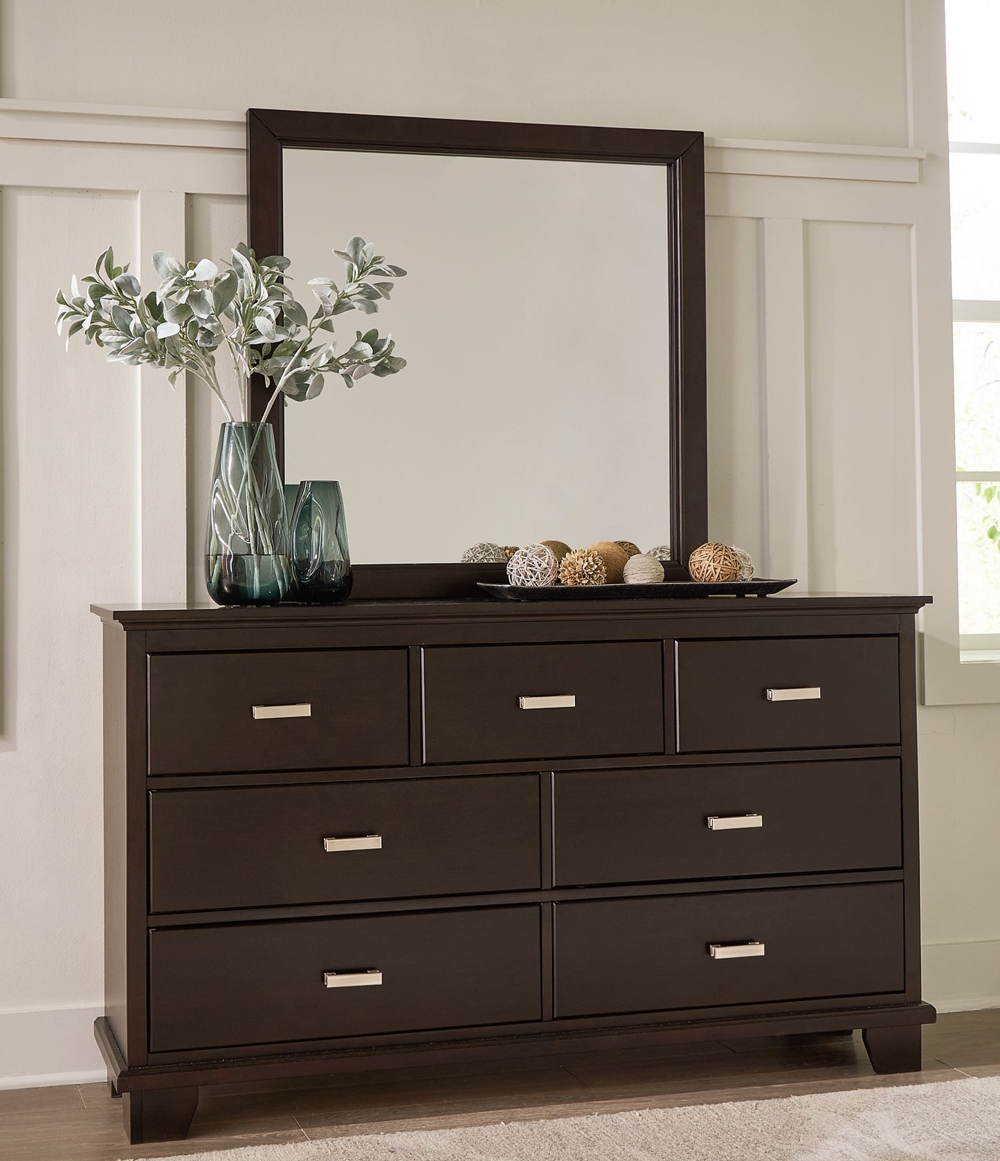 Covetown Twin Panel Bed with Mirrored Dresser and 2 Nightstands