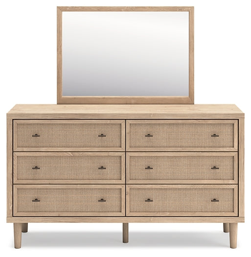 Cielden Full Upholstered Panel Bed with Mirrored Dresser and Chest