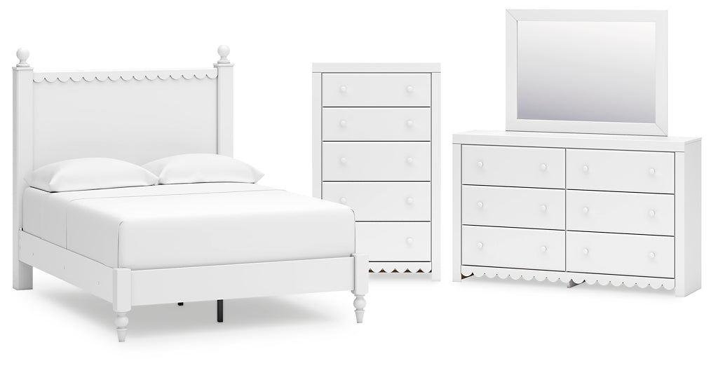 Mollviney Full Panel Bed with Mirrored Dresser and Chest