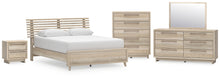 Load image into Gallery viewer, Hasbrick Queen Panel Bed with Mirrored Dresser, Chest and Nightstand
