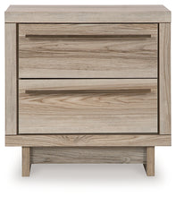 Load image into Gallery viewer, Hasbrick Queen Panel Bed with Mirrored Dresser and 2 Nightstands
