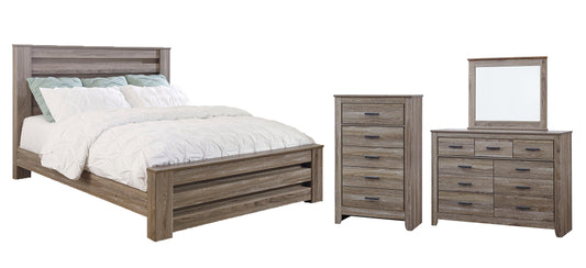 Zelen King Panel Bed with Mirrored Dresser, Chest and Nightstand