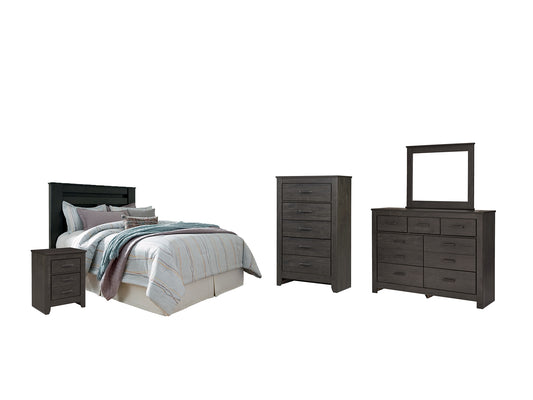 Brinxton King/California King Panel Headboard with Mirrored Dresser, Chest and Nightstand