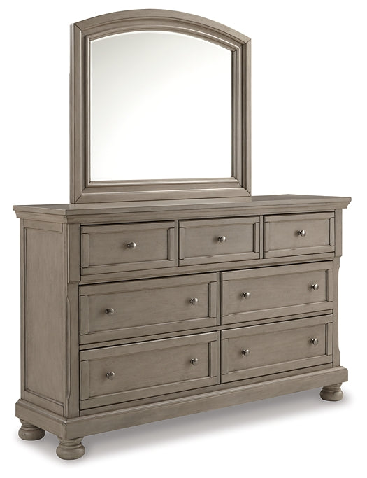 Lettner King Panel Bed with Mirrored Dresser, Chest and Nightstand