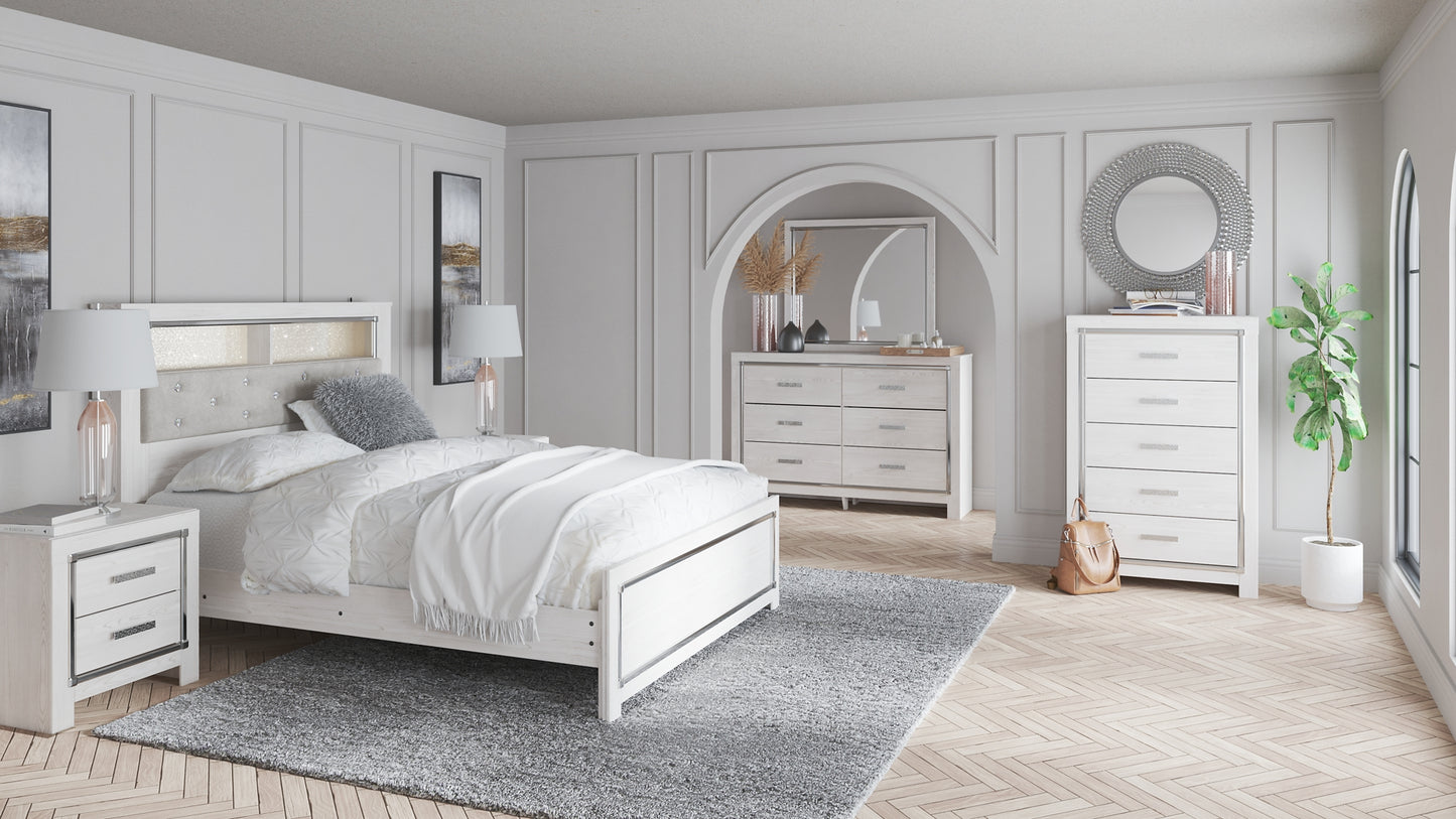 Altyra Queen Panel Bookcase Bed with Mirrored Dresser and 2 Nightstands