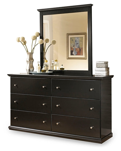 Maribel Queen/Full Panel Headboard with Mirrored Dresser