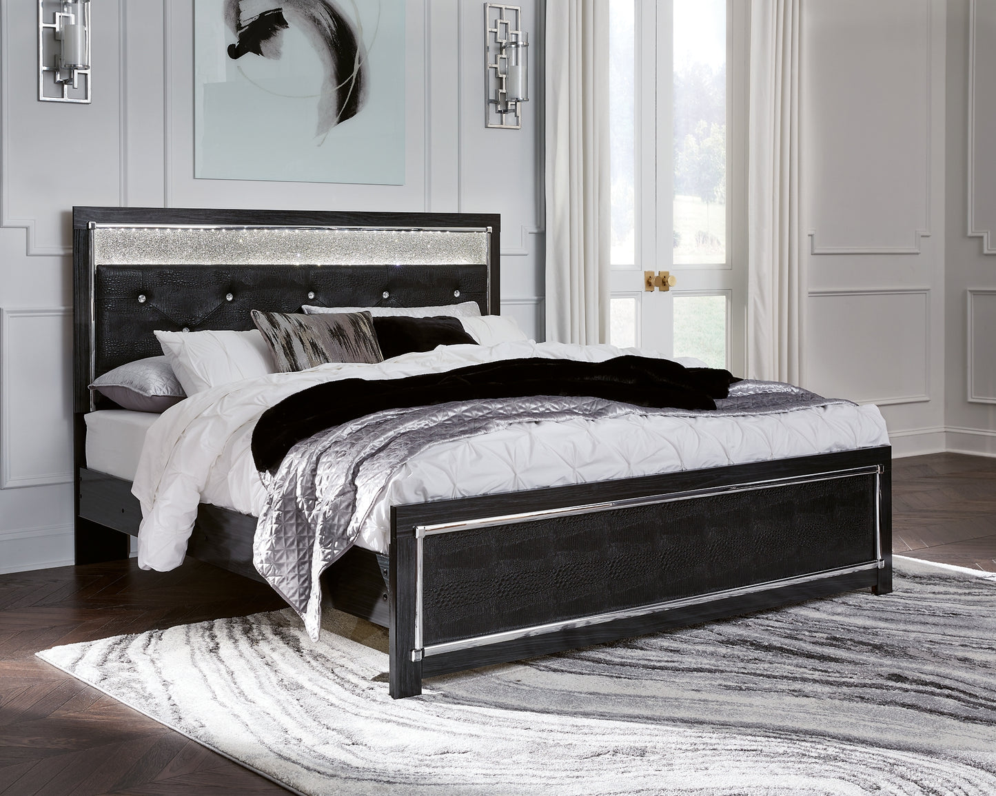 Kaydell King Upholstered Panel Platform Bed with Dresser