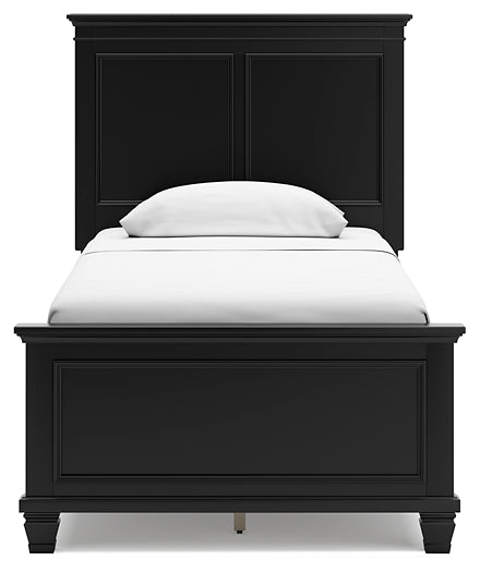 Lanolee Twin Panel Bed with Mirrored Dresser and Chest