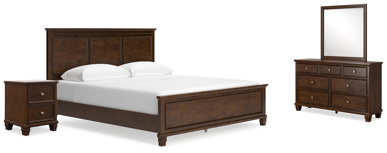 Danabrin California King Panel Bed with Mirrored Dresser and Nightstand