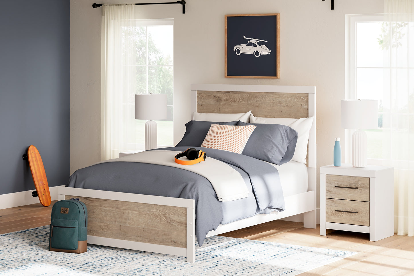 Charbitt Full Panel Bed with Mirrored Dresser